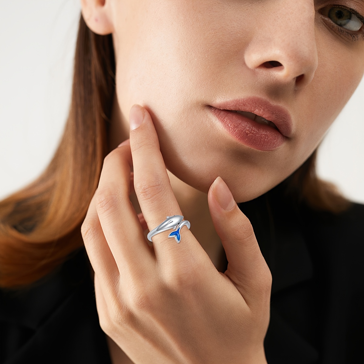 925 Sterling Silver Adjustable Dolphin Ring for Women